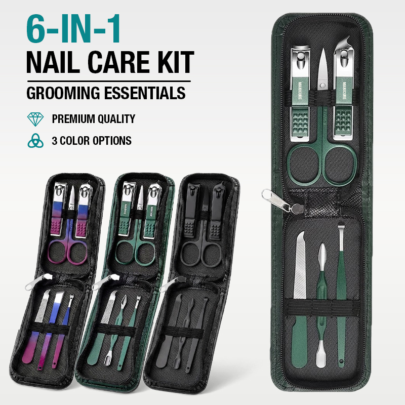 Mens Grooming Travel Kit - ชุดกรรไกรตัดเล็บแบบพกพา 6-IN-1 ชุดทำเล็บสำหรับเดินทางสำหรับผู้ชายและผู้หญิง - ประกอบด้วยกรรไกรตัดเล็บ กรรไกร