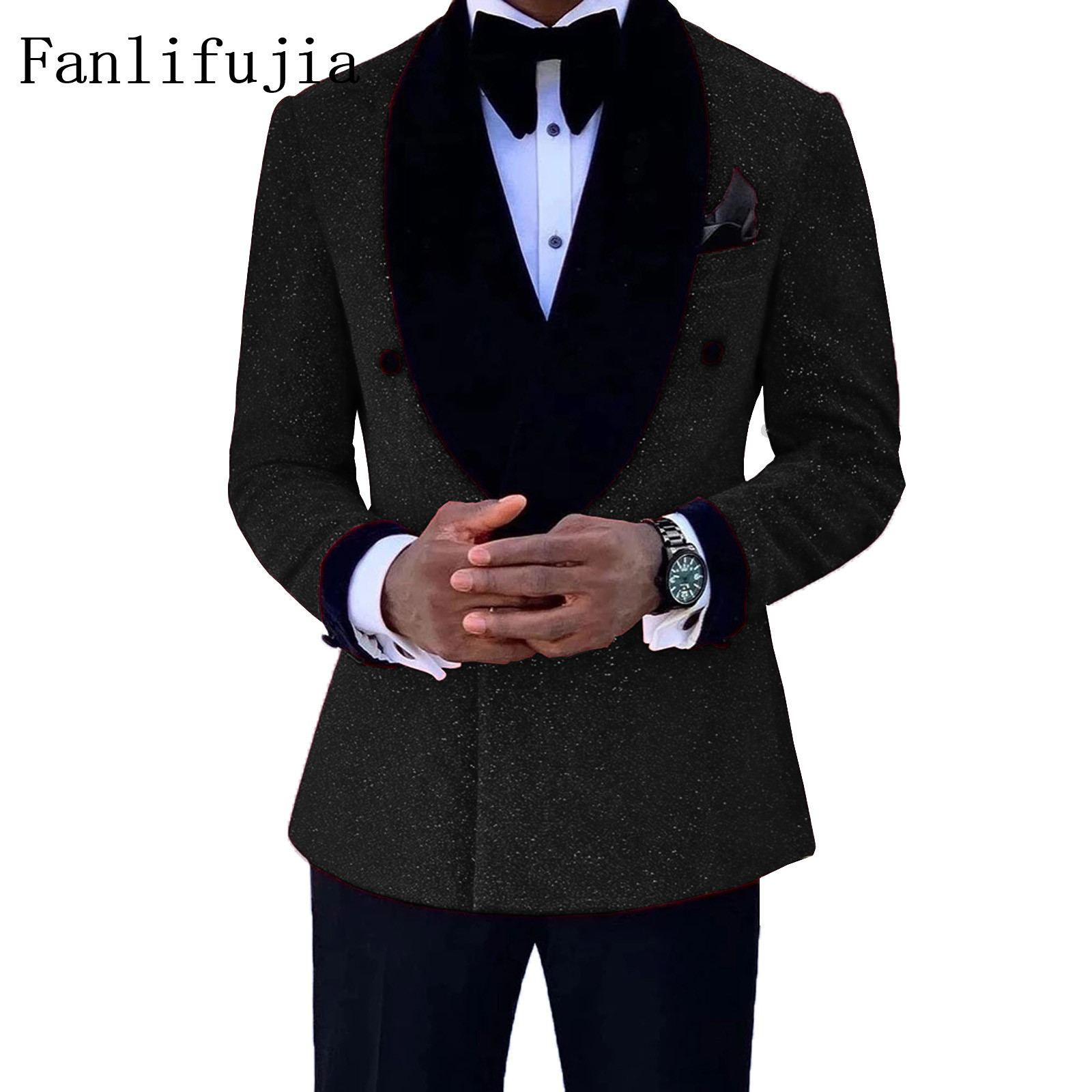 Mens Grooming Kit Luxury - FANLifujia สูทกากเพชรสีแดงสุดหรูสำหรับผู้ชายชุดทักซิโด้แต่งงานเจ้าบ่าวเสื้อสูทเบลเซอร์กระดุมสองแถวสำหรับงานปาร์ตี้ตอนเย็นชุด2ชิ้น
