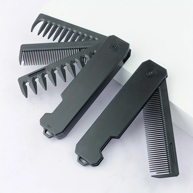 Men'S Grooming Product - หวีจัดแต่งทรงผม 3-in-1 แบบพับได้สำหรับผู้ชาย หวีสำหรับจัดแต่งหนวดเครา หวีสำหรับจัดแต่งทรงผม เครื่องมือจัดแต่งทรงผม