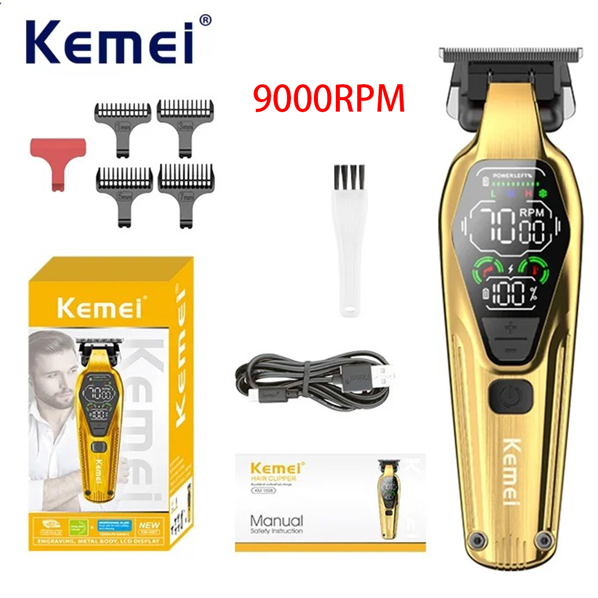 Grooming Men'S Eyebrows - เครื่องตัดผมชาย Kemei รุ่นมืออาชีพ ตัดได้ละเอียดแบบ Zero Gapped