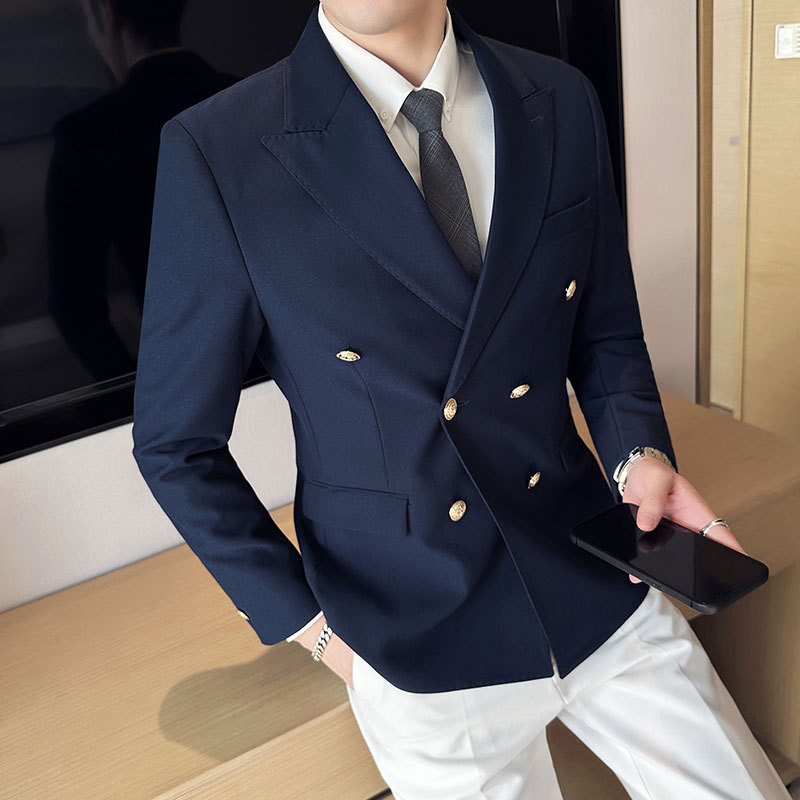 Men'S Grooming Club - เสื้อแจ็คเก็ตทักซิโด้แบบกระดุมสองแถวสำหรับผู้ชาย ชุดสูทเจ้าบ่าวงานแต่งงานสไตล์คลาสสิก เสื้อเบลเซอร์ลำลองสำหรับงานสังคม งานออฟฟิศ ชุดทางการ