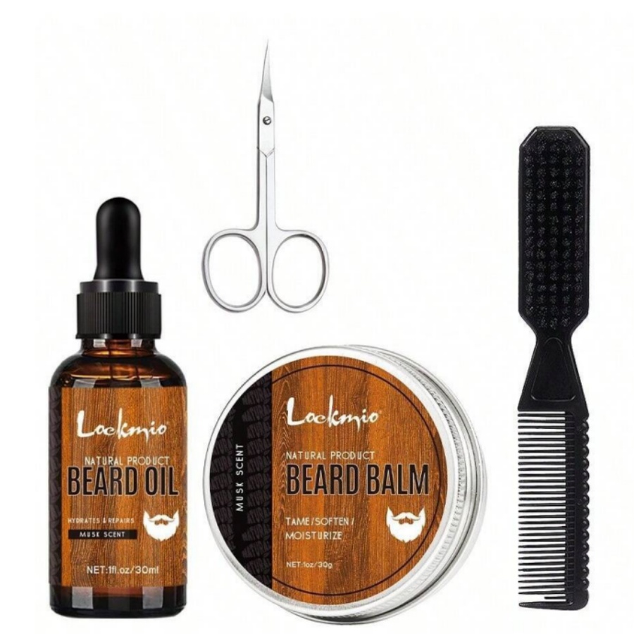 Men'S Grooming Cream - ชุดบาล์มหนวดเคราผู้ชายหนวดครีมมอยซ์เจอไรเซอร์สำหรับส่งเสริมการเจริญเติบโตของเส้นผมขี้ผึ้งสำหรับดูแลเป็นอย่างดี Charming เครื่องมือจัดแต่งทรงผมเครา4ชิ้น